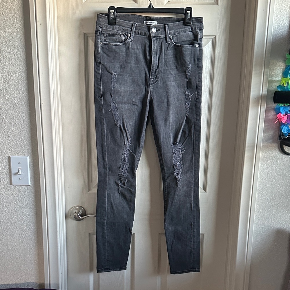 Good American Charcoal Distressed Skinny Jeans
